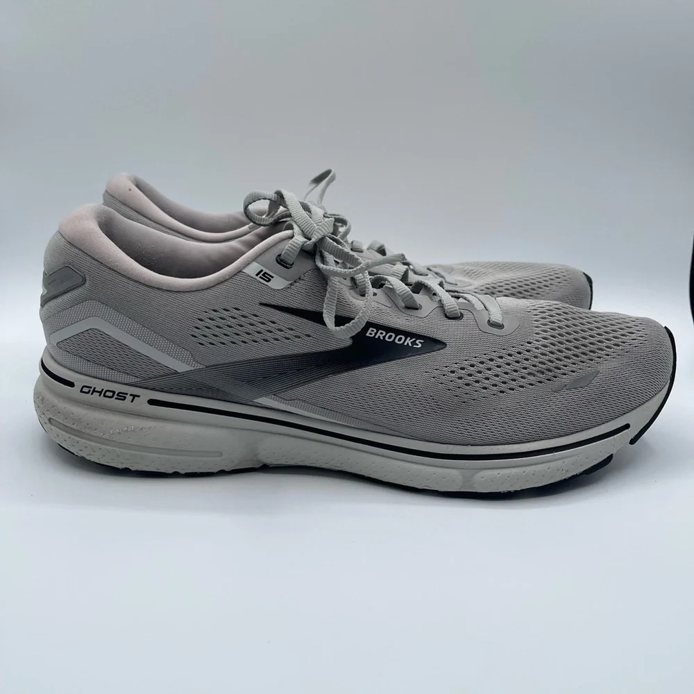 Brooks Ghost 15 Mens 14 Shoes Gray Running Walking Sneaker Gym 1103931D098
